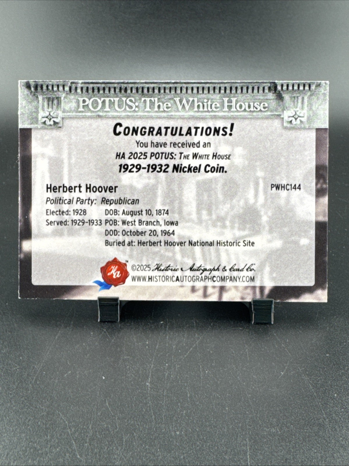 2025 Historic Autographs POTUS: The White House Herbert Hoover 1929 Nickel Coin