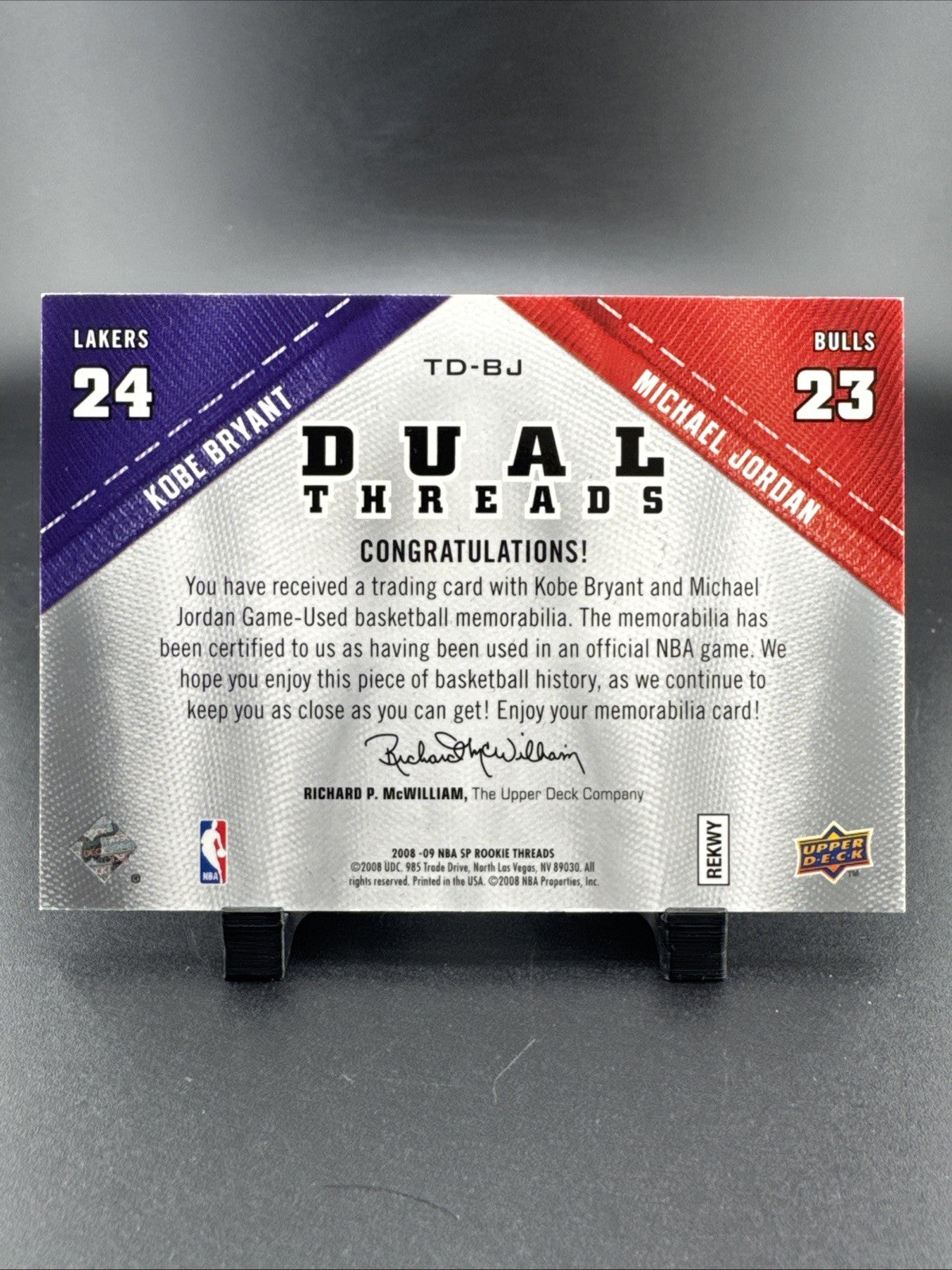 2008 Upper Deck Dual Threads Michael Jordan & Kobe Bryant Game Worn Material