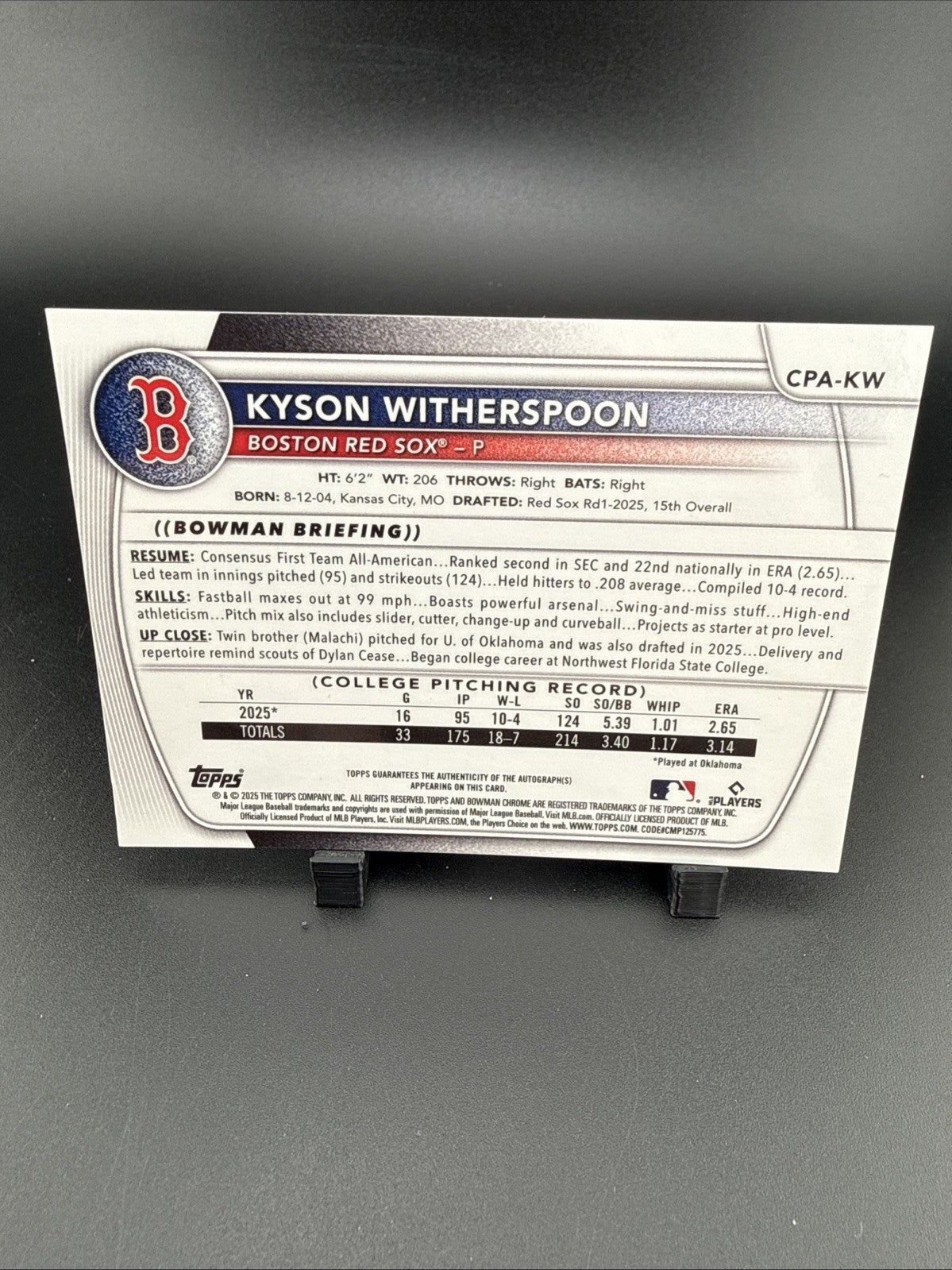 2025 Bowman Draft - Chrome Prospect Autographs Kyson Witherspoon #CPA-KW (AU,...