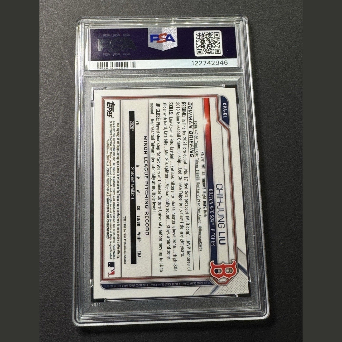 2021 Bowman Chrome Chih-Jung Liu auto orange Shimmer refractor 11/25 PSA 10