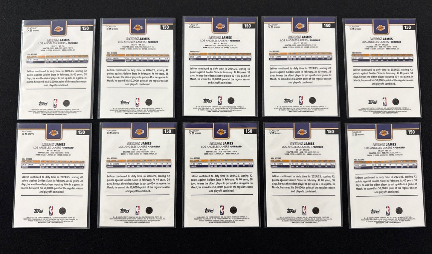 Topps 2025-26 LeBron James #150 LA Lakers Flagship Set NBA Basketball 10x lot