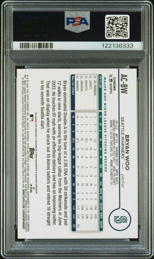2024 Topps Chrome Update Series - Autographs Bryan Woo #AC-BW Purple Speckle