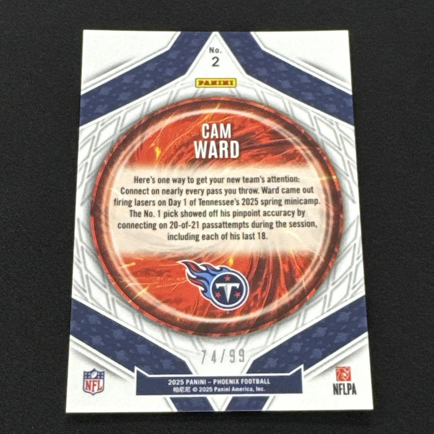 2025 Panini Phoenix Cam Ward Paragon Green /99 #2 SP RC Titans Rookie