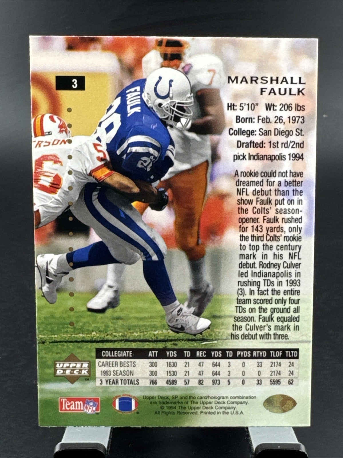 1994 Upper Deck SP Marshall Faulk Rookie Card #3 Indianapolis Colts