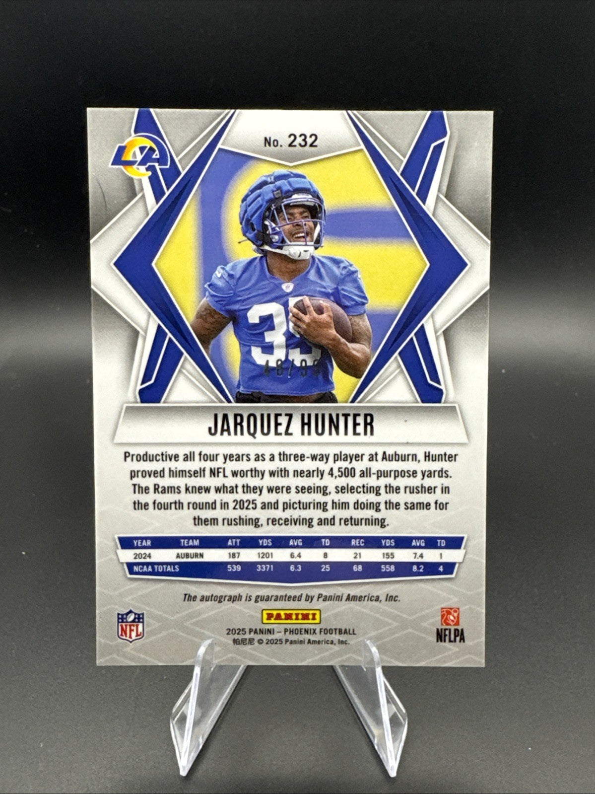 Jarquez Hunter 2025 Panini Phoenix Football RC Rookie Auto Red #232 48/99