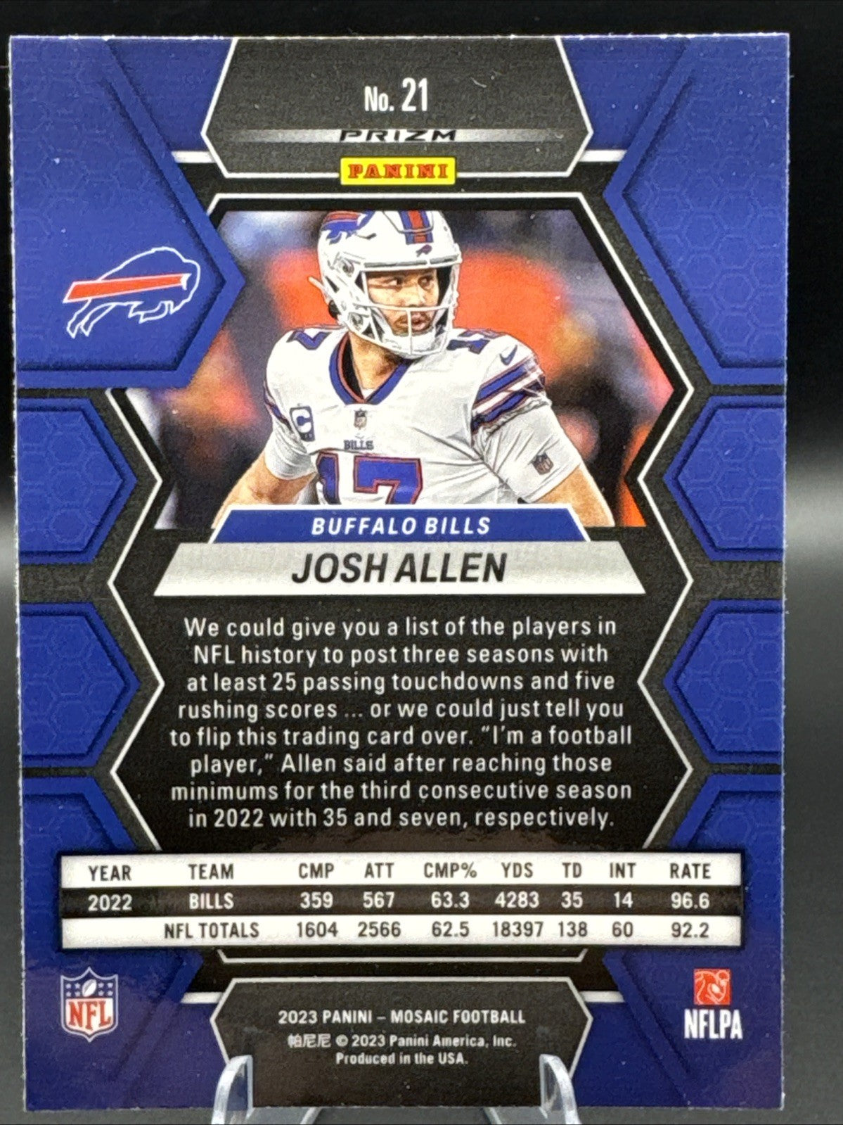2023 Panini Mosaic Josh Allen Green Prizm Parallel Buffalo Bills #21