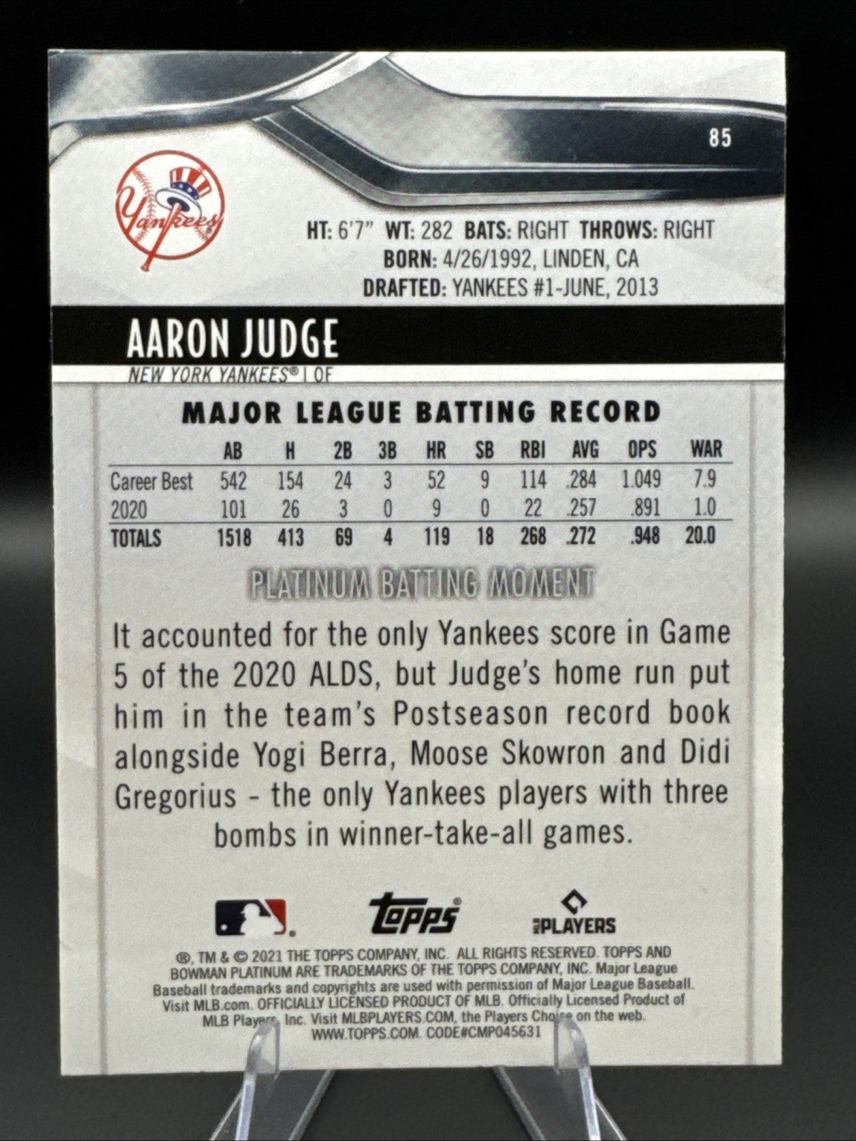 2021 Bowman Platinum - Aaron Judge #85