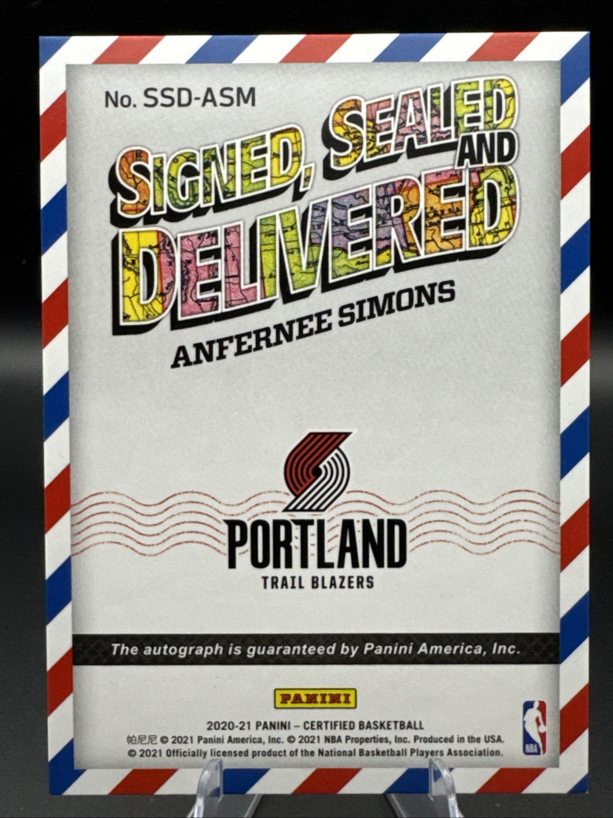 2020-21 Panini Certified Anfernee Simons Signed Sealed Delivered Auto #SSD-ASM
