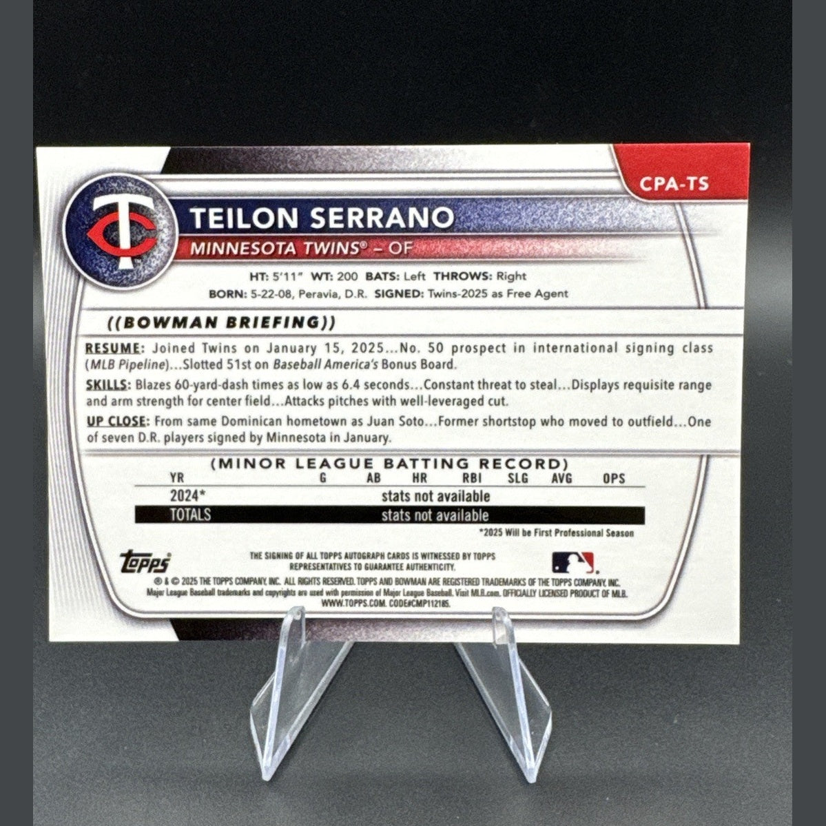 2025 Bowman Chrome Prospects Teilon Serrano 1st Bowman Auto #CPA-TS