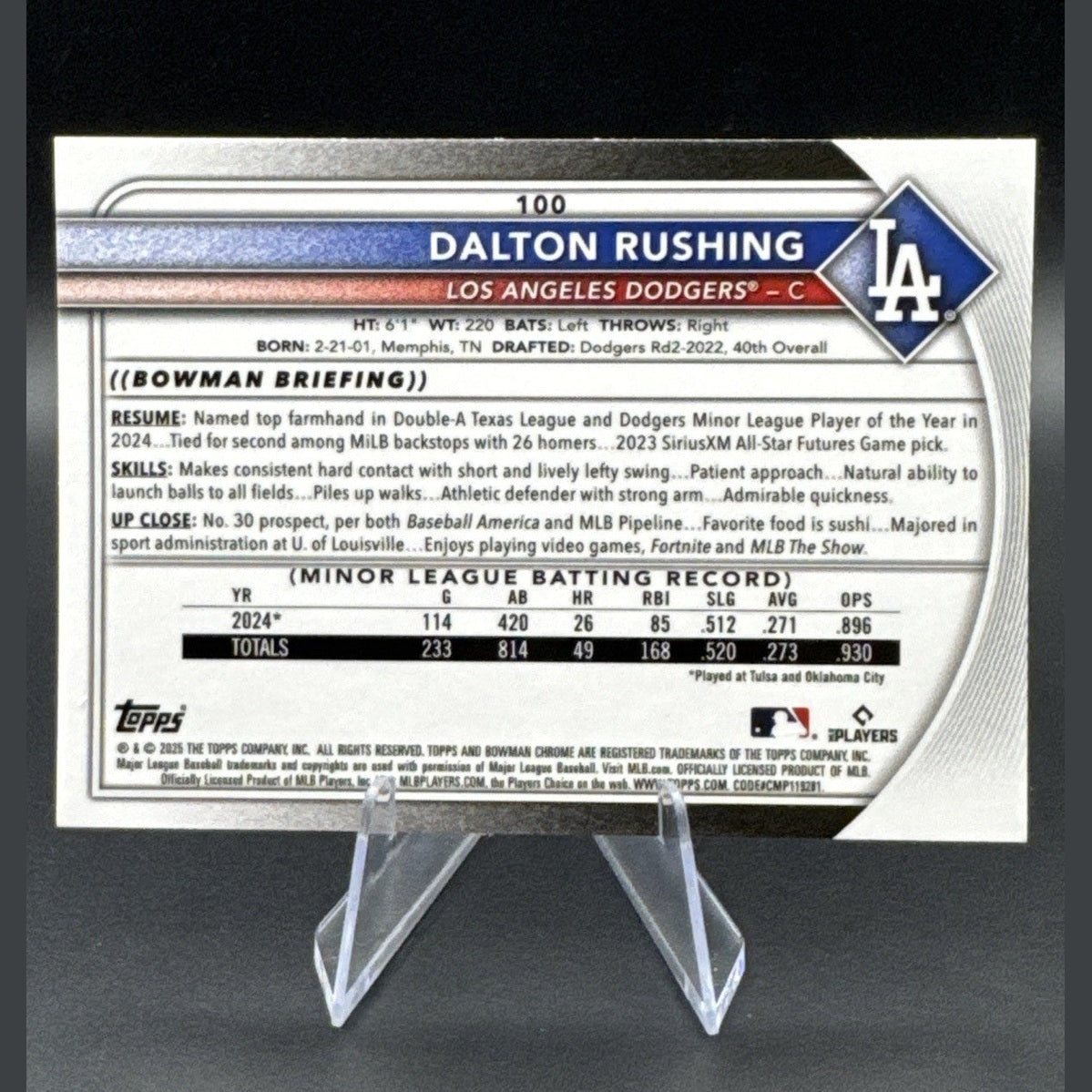 2025 Bowman Chrome Dalton Rushing Rookie #100