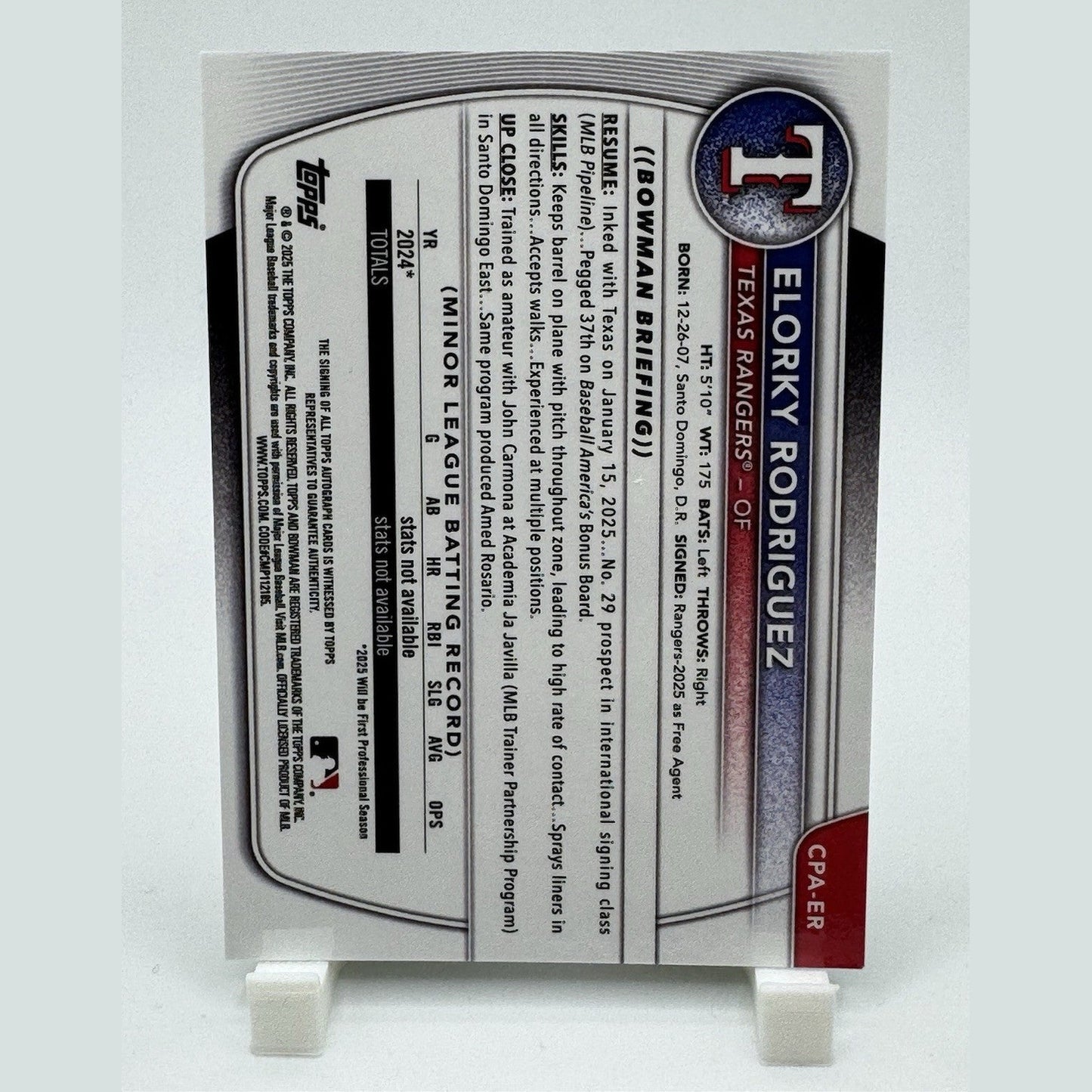 2025 Bowman Chrome Prospect Auto Green Lava ELORKY RODRIGUEZ 98/99 RANGERS 🔥