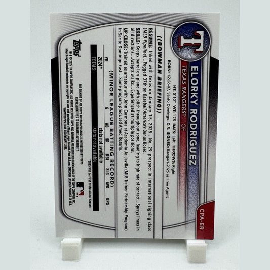 2025 Bowman Chrome Prospect Auto Green Lava ELORKY RODRIGUEZ 98/99 RANGERS 🔥