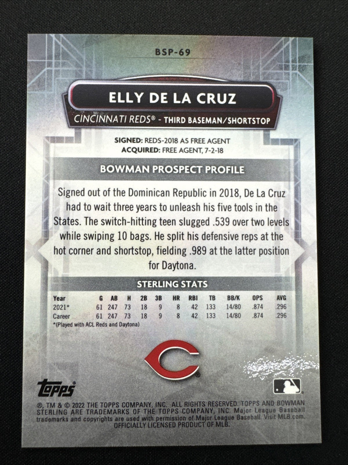 2022 Bowman Sterling - Prospects Elly De La Cruz #BSP-69 Mini-Diamond Refractor