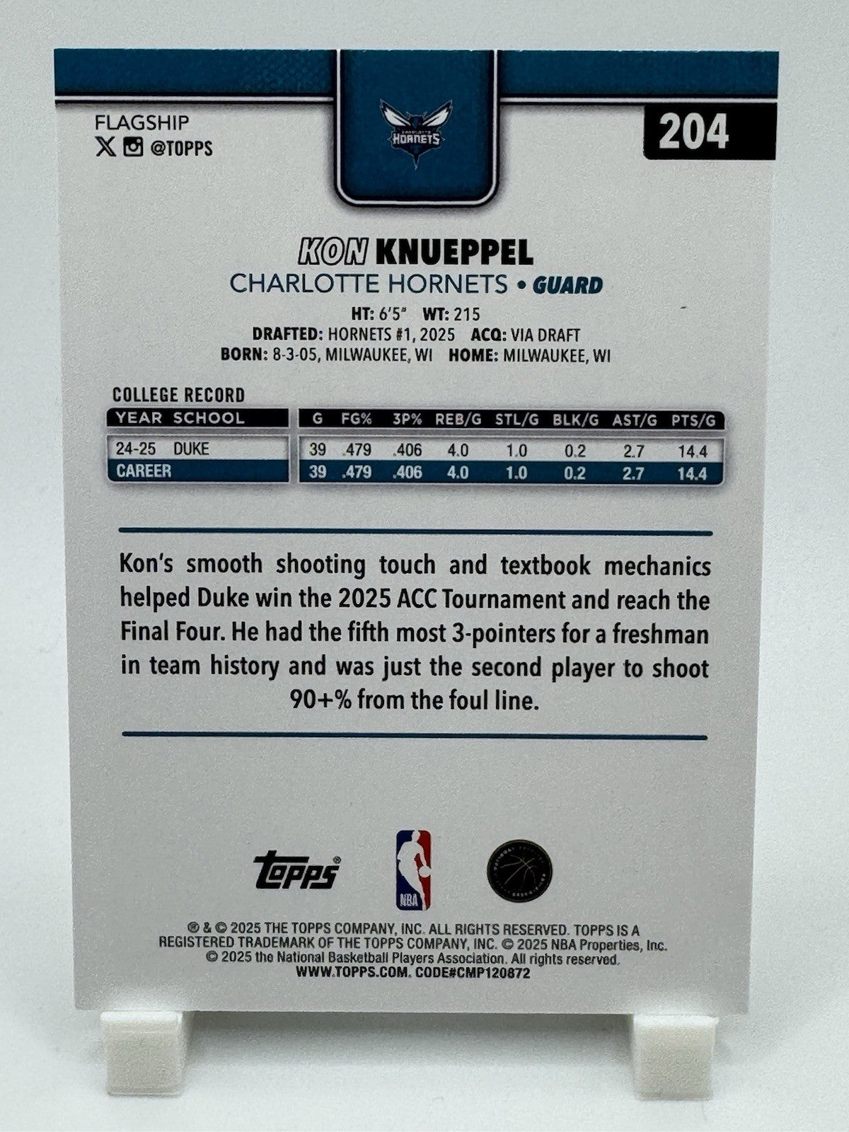 Kon Knueppel 2025-26 Topps NBA Flagship #204 Rookie RC Hornets