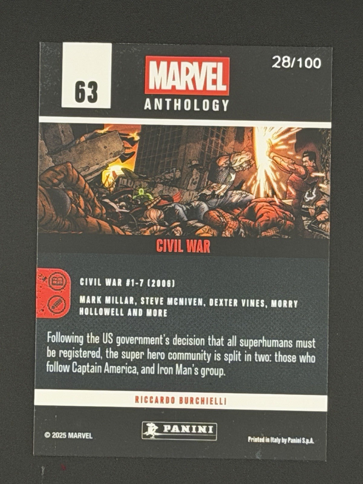 Panini Marvel Anthology 2025 Civil War Drop Hoil /100 Iron Man Captain America