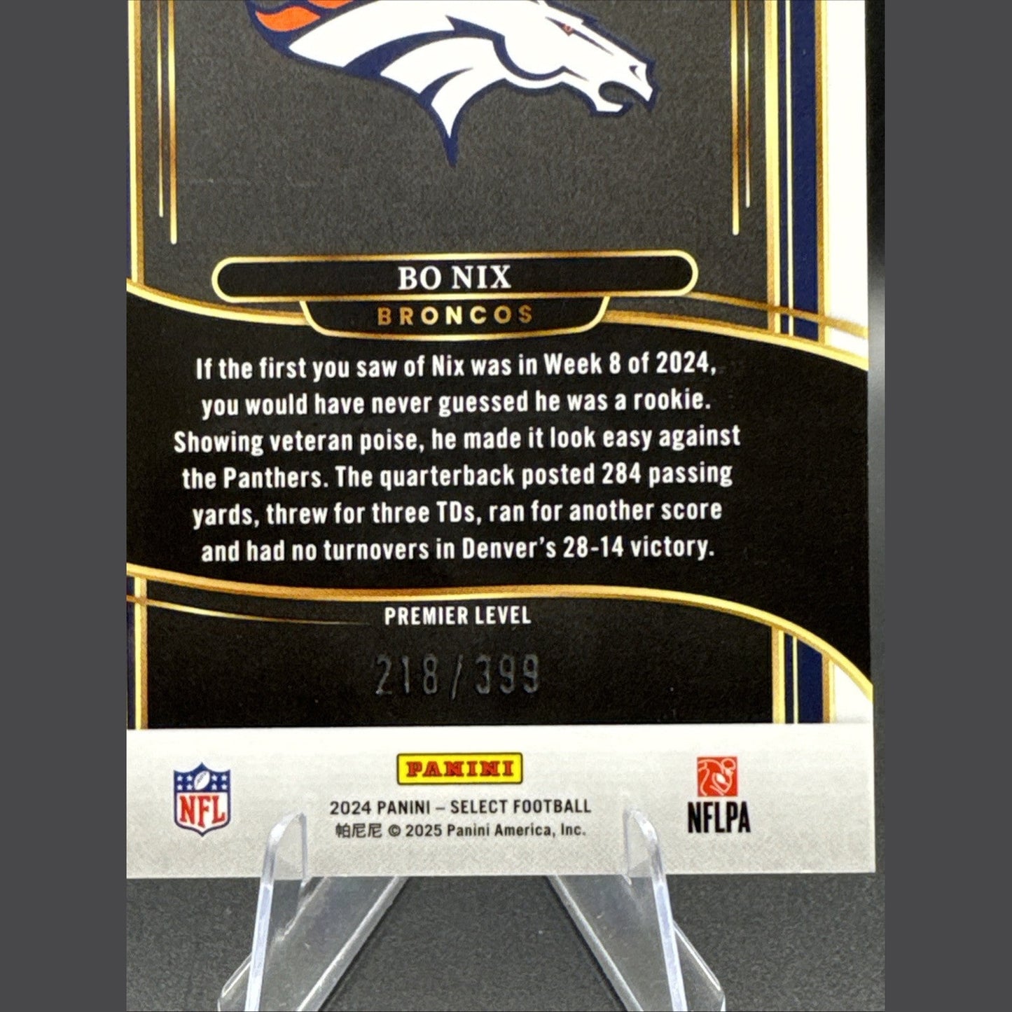 2024 Panini Select Premier Level Bo Nix #117 Orange Shock Prizm /399 (RC)