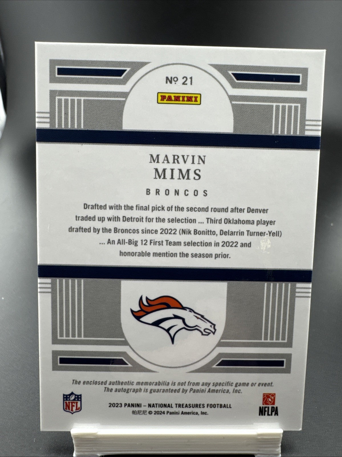 2023 Panini National Treasures Rookie Material Signatures RPA Marvin Mims #21