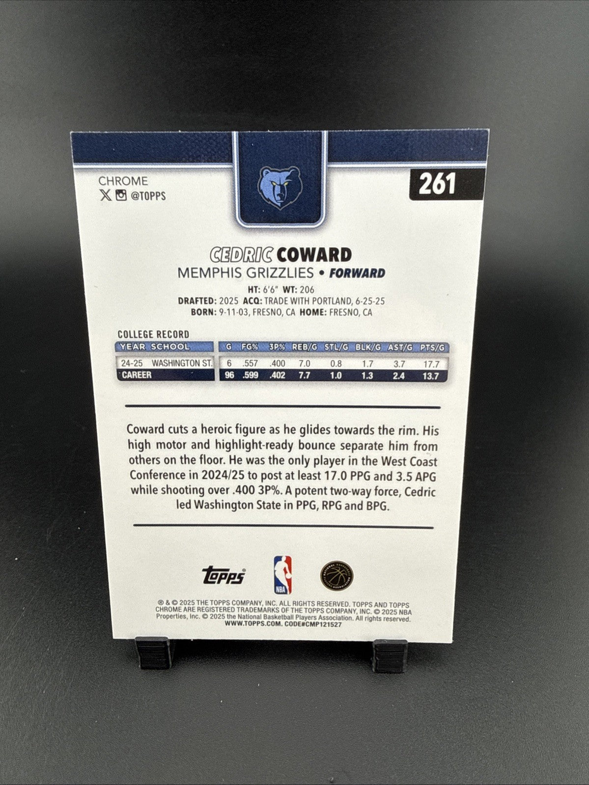 2025-26 Topps Chrome - Cedric Coward #261 Magenta Refractor /399 (RC)