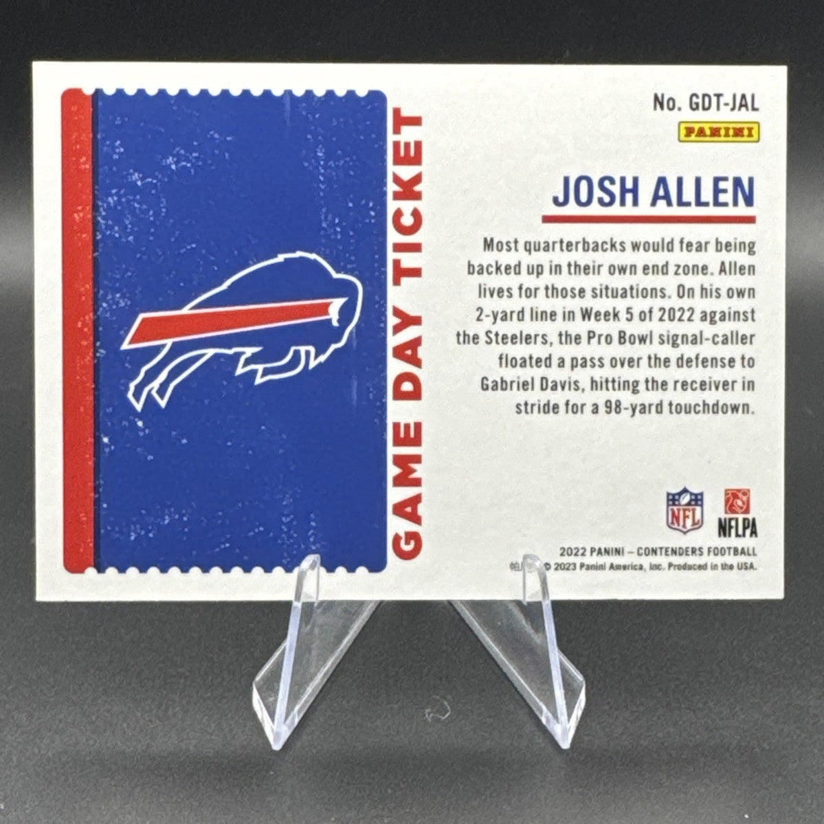 2022 Panini Contenders Game Day Ticket Silver #GDT-JAL Josh Allen Bills 70/99