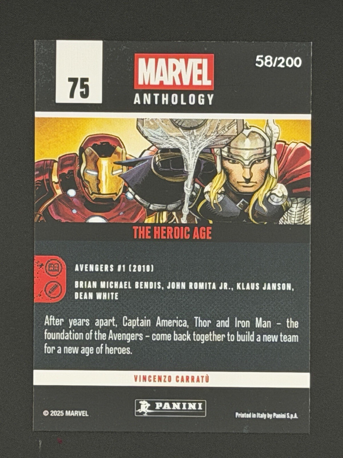 2025 Panini Marvel Anthology Crossed Holo Card #75 - The Heroic Age/200 Iron Man