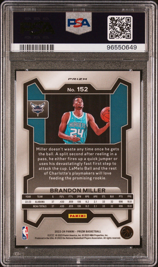 2023-24 Panini Prizm - Rookie Cracked Ice #152 Brandon Miller RC Hornets PSA 10