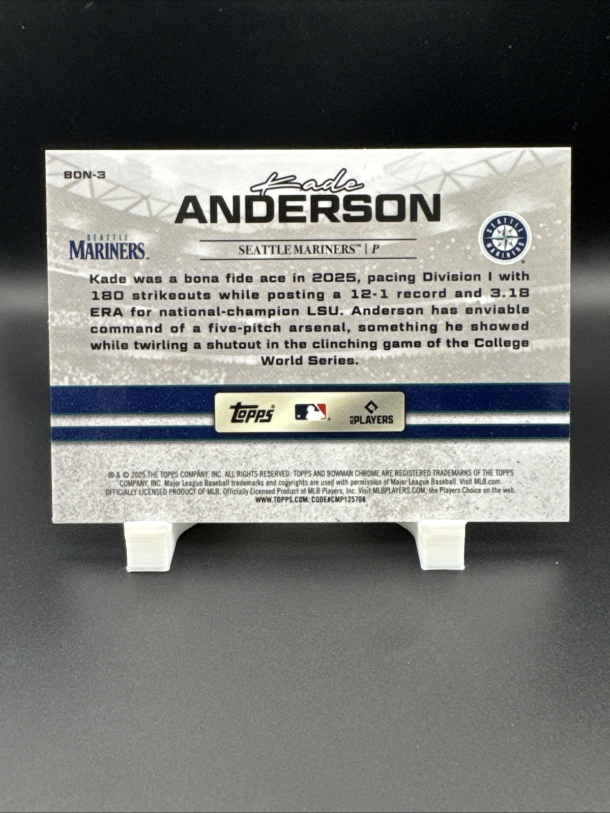 2025 BOWMAN DRAFT CHROME #BDN-3 KADE ANDERSON DRAFT NIGHT INSERT MARINERS