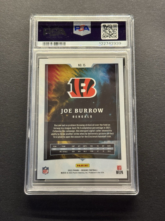 2022 Panini - Origins Football #15 Joe Burrow Blue Parallel /99 SP PSA 9