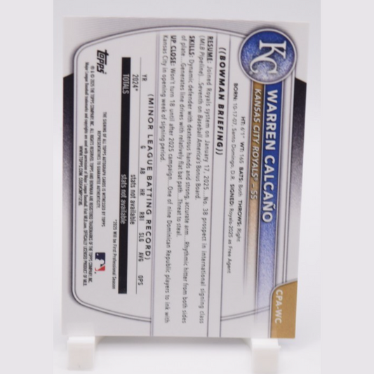 2025 Bowman Chrome Warren Calcano Blue Refractor Auto /150 1st Bowman #CPA-WC