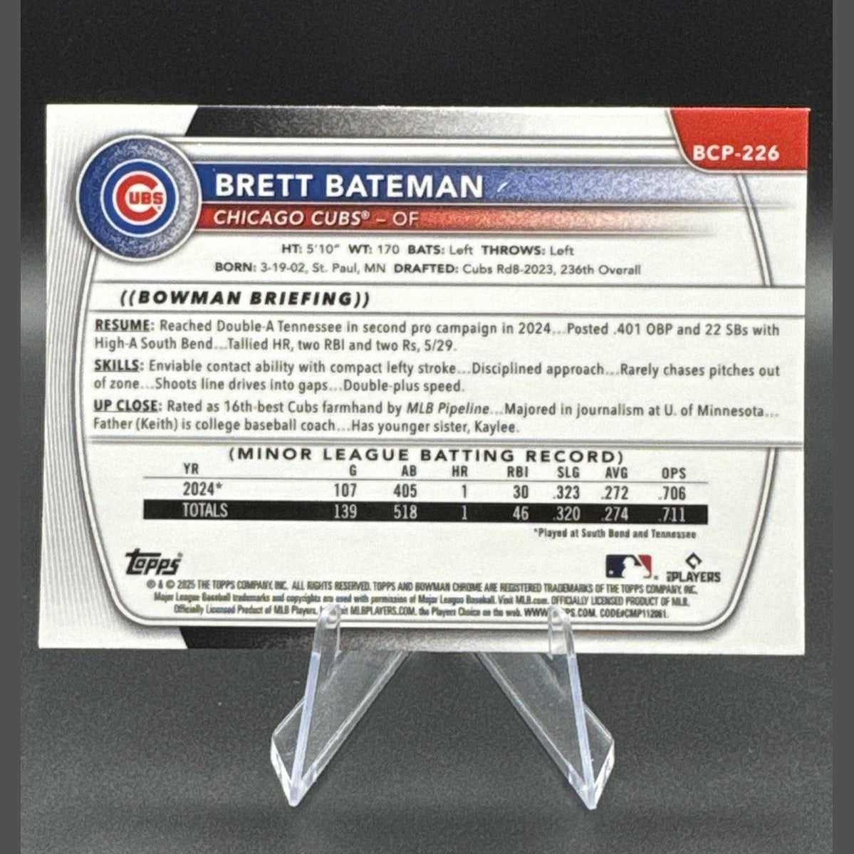 2025 Bowman Chrome #BCP-226 Brett Bateman 1st Fuchsia Geometric 102/299