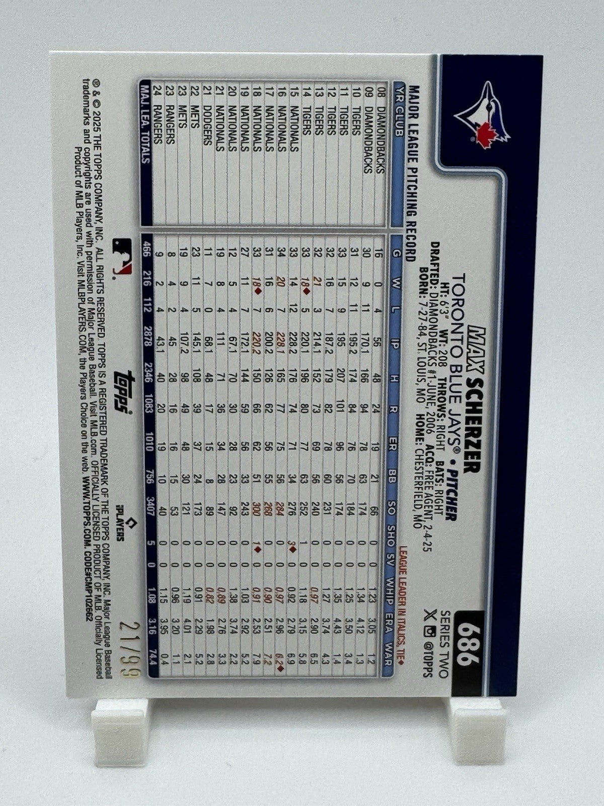2025 Topps Series 2 Max Scherzer Hot Dogs /99 Toronto Blue Jays #686