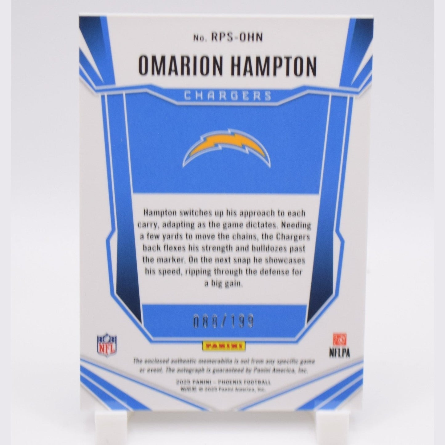 OMARION HAMPTON Rookie 2025 Phoenix Patch Auto 88 /199 Chargers RPA #RPS-OHN
