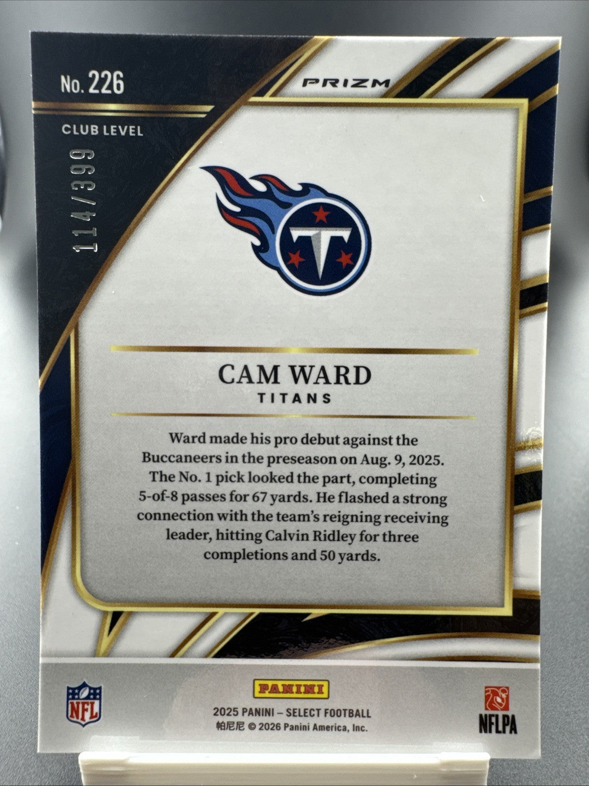 2025 Panini Select - Club Level Cam Ward #226 Orange Shock Prizm /399 (RC)