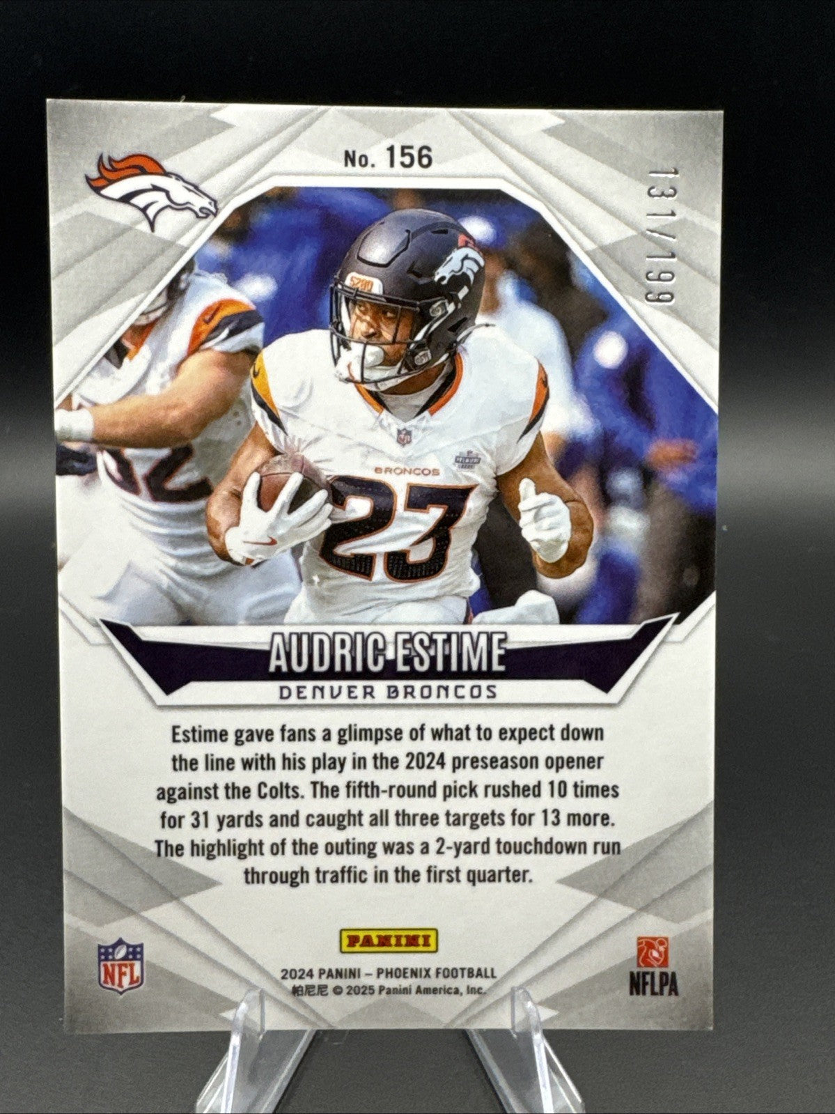 2024 Panini Phoenix Audric Estime Red Lazer #156 Denver Broncos RC /199