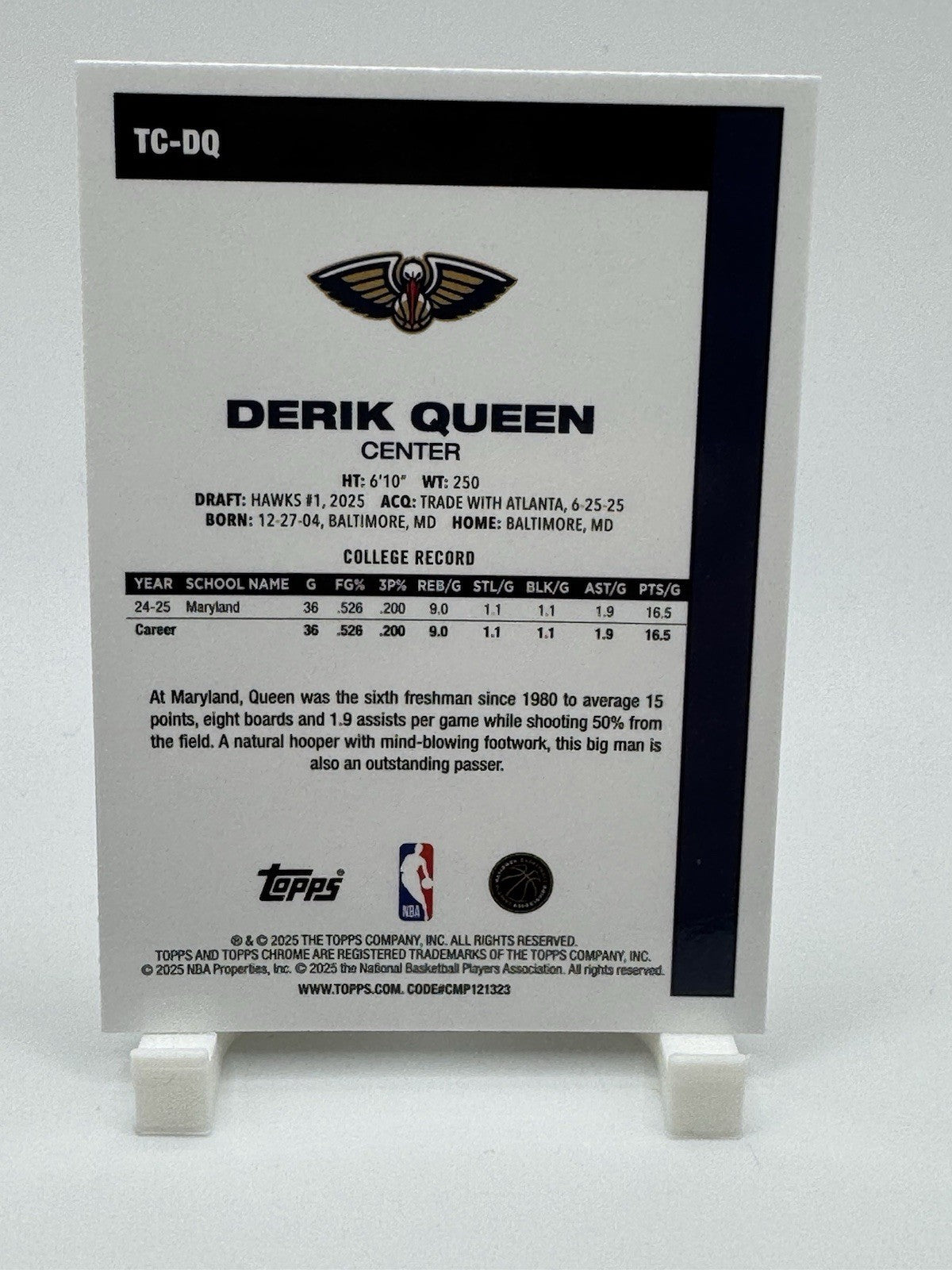 2025-26 Topps Chrome Mojo Rookie Derik Queen RC #TC-DQ Pelicans Silver Pack