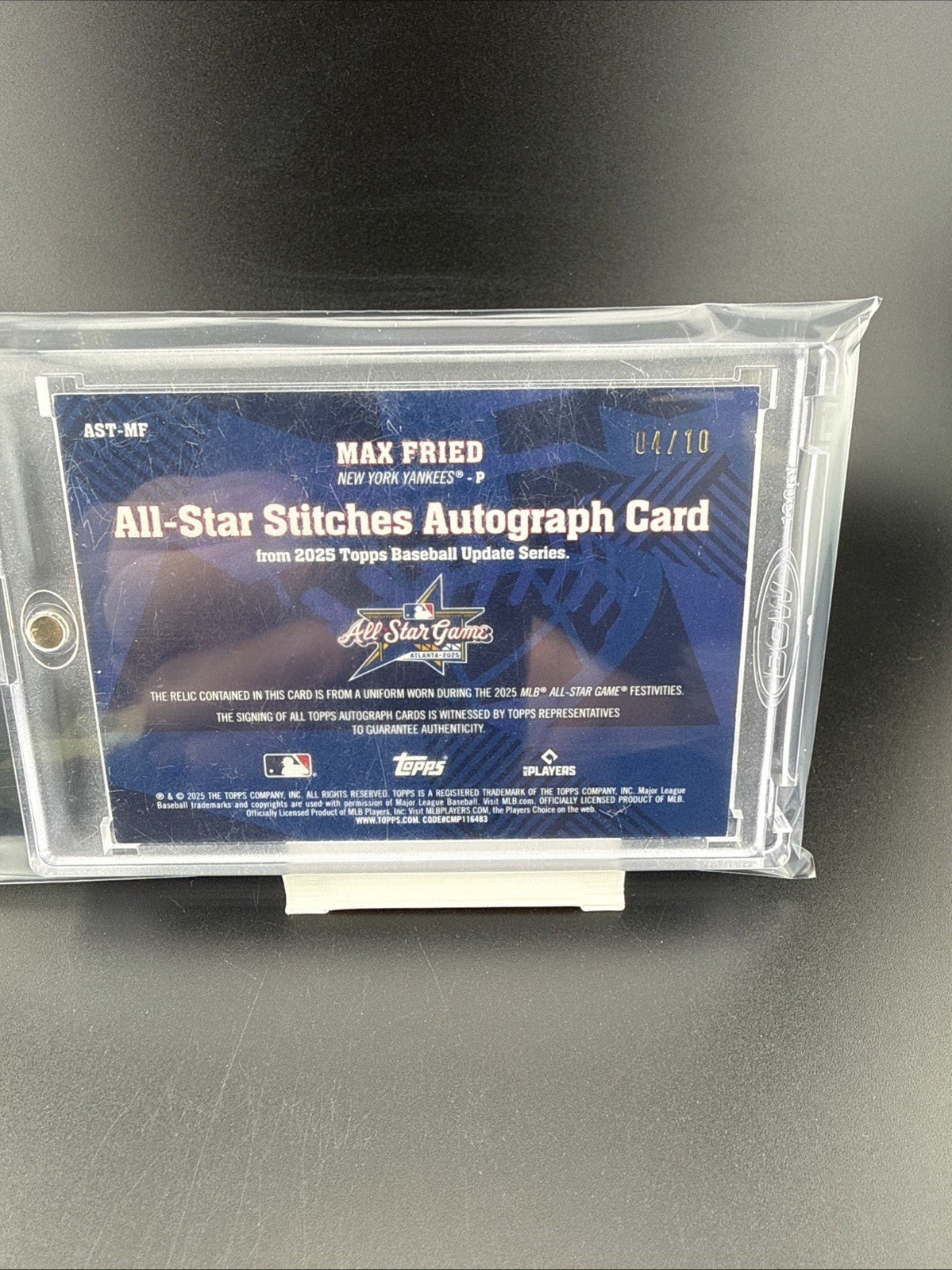 2025 topps Max Fried All Star Game Event Worn Patch And Auto /10