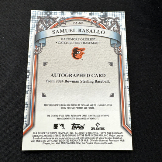 Samuel Basallo 2024 Bowman Sterling Gold Prospect Refractor Auto /50