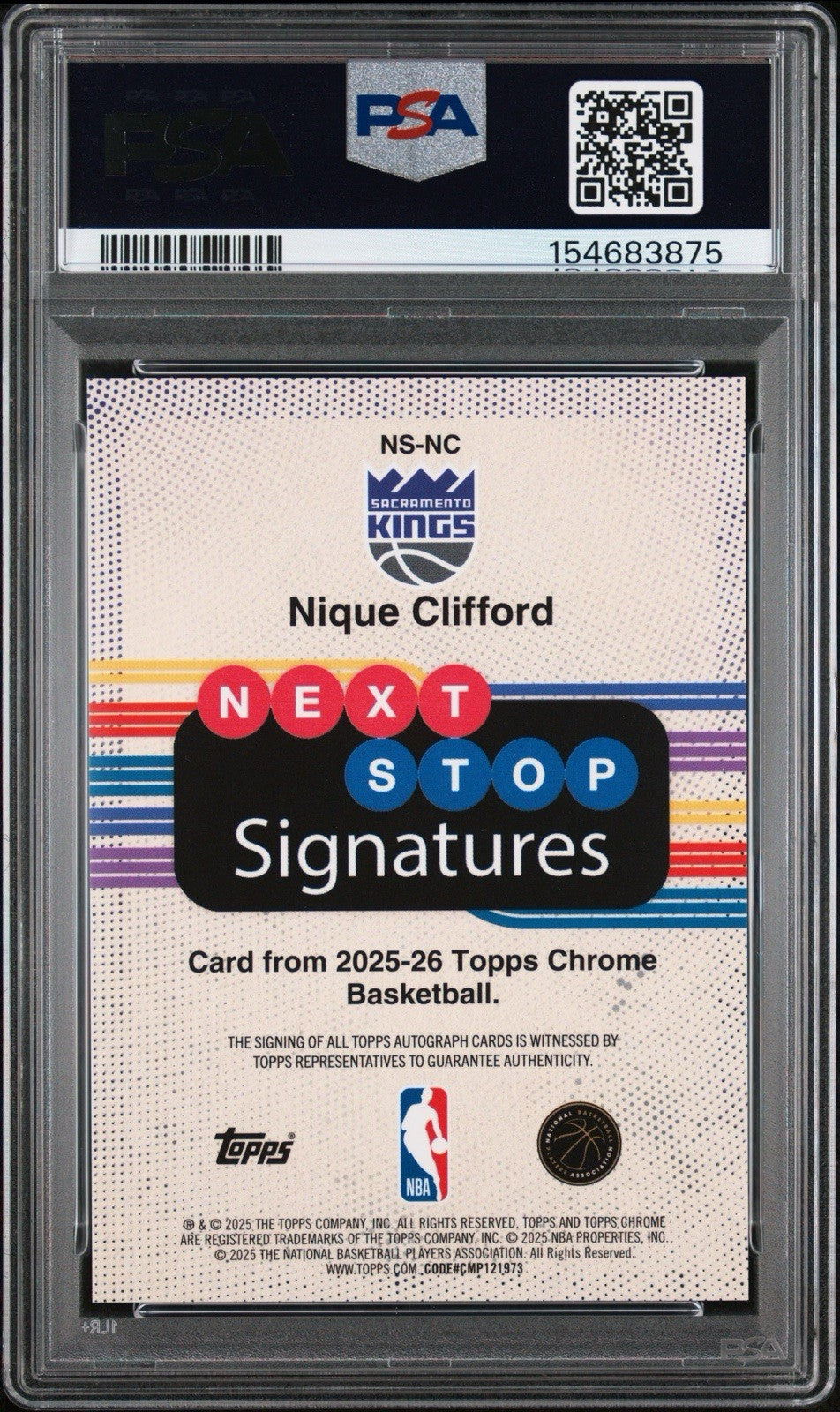 2025-26 Topps Chrome - Next Stop Signatures Nique Clifford #NS-NC (AU, RC)