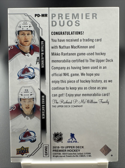 2018-19 Upper Deck Premier - Premier Duos Nathan MacKinnon & Mikko Rantanen