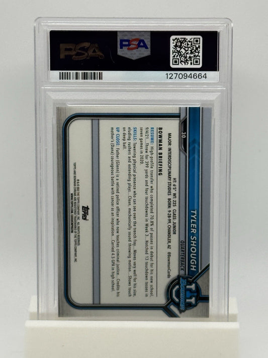 Tyler Shough 2021 Bowman University #30 Chrome Refractor PSA 9