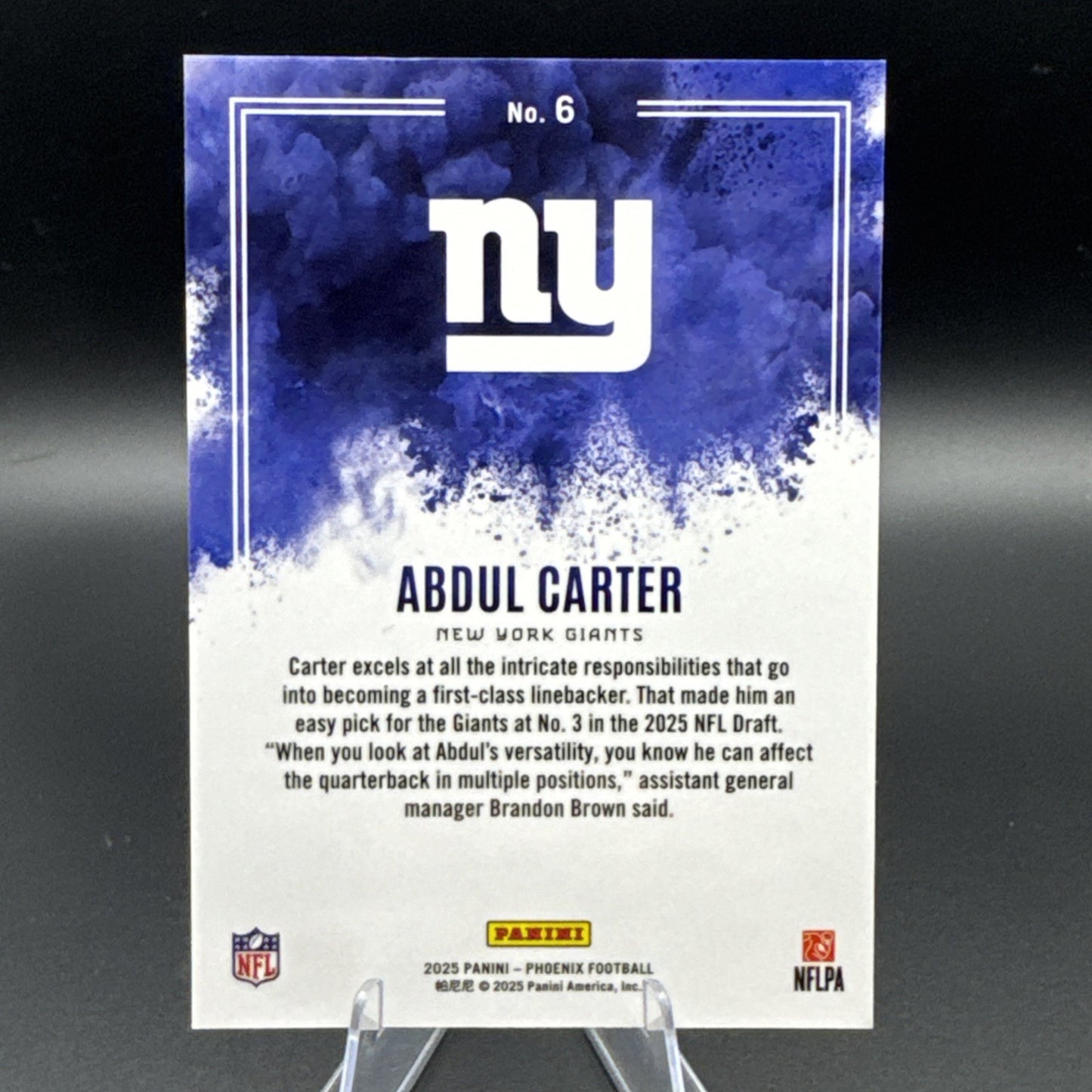 2025 Panini Phoenix Color Blast Rookie Abdul Carter #6 New York Giants