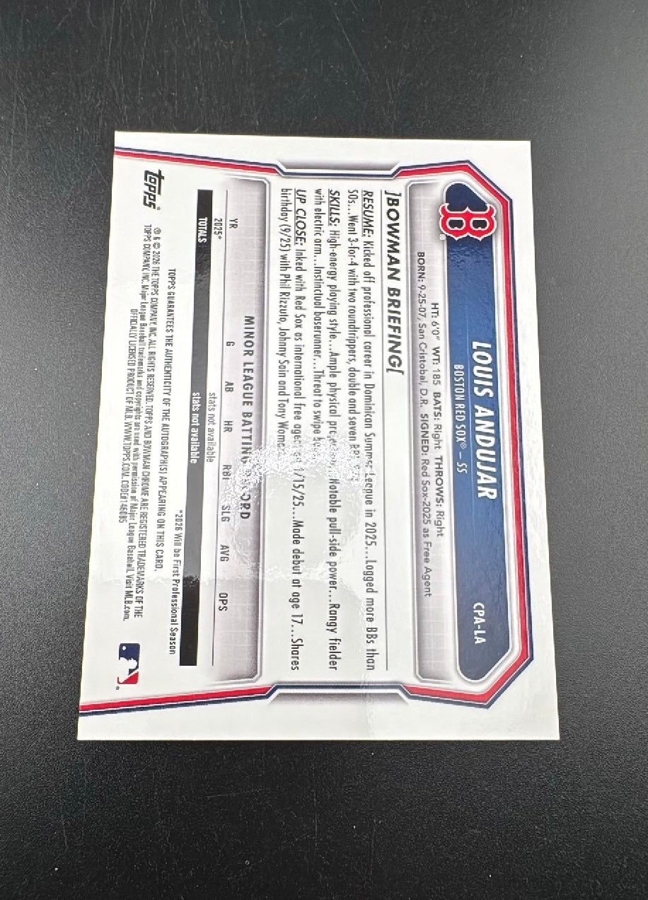 2026 Bowman Chrome Louis Andujar #CPA-LA Blue Shimmer Refractor /150