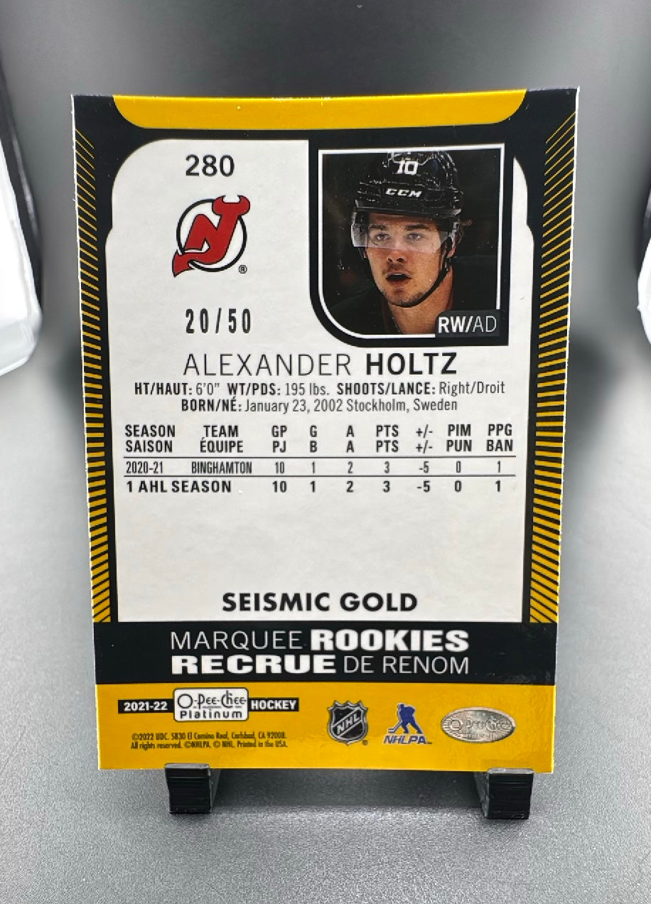 2022 O-Pee-Chee Platinum Alexander Holtz #280 Seismic Gold /50 Marquee Rookie