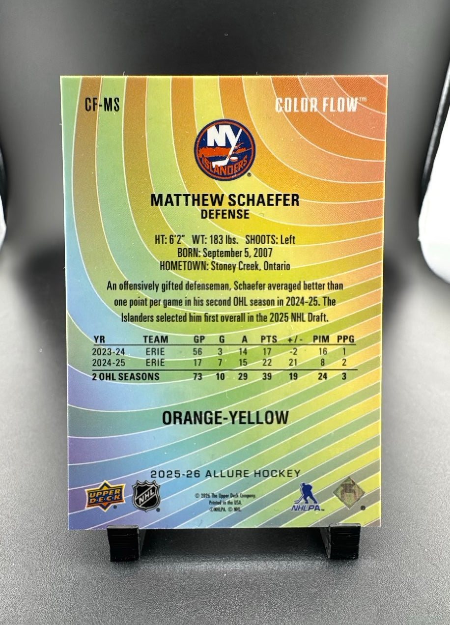 2026 Upper Deck Allure Matthew Schaefer #CF-MS Orange-Yellow