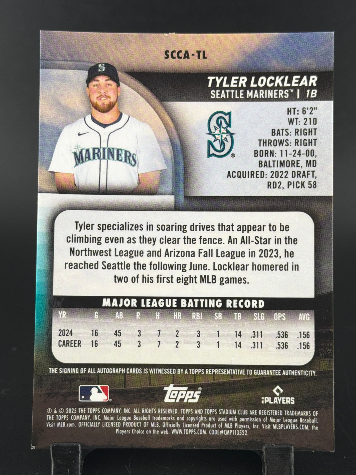 2025 Topps Stadium Club Chrome Tyler Locklear #SCCA-TL Orange /25 RC