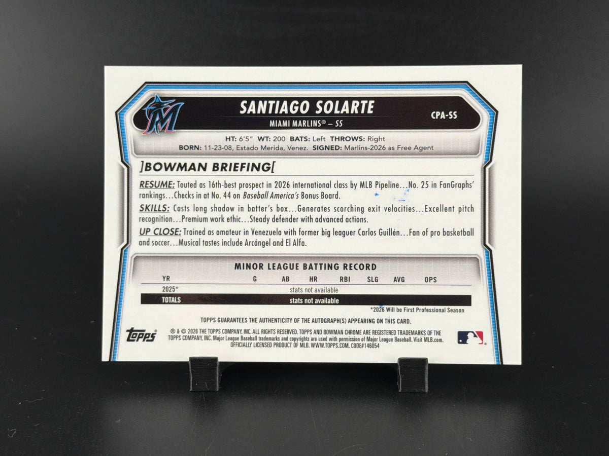 2026 Bowman Chrome Santiago Solarte #CPA-SS Autograph