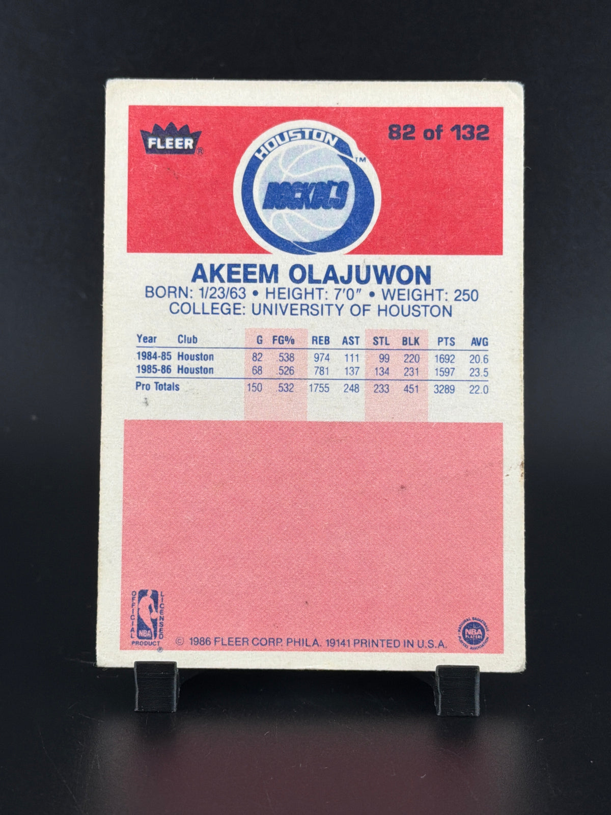 1985 Fleer Akeem Olajuwon #82