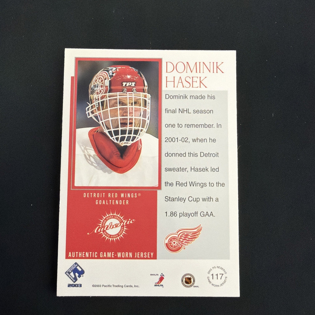 2002-03 Pacific Private Stock Reserve - Dominik Hasek #117 /1475 (MEM)