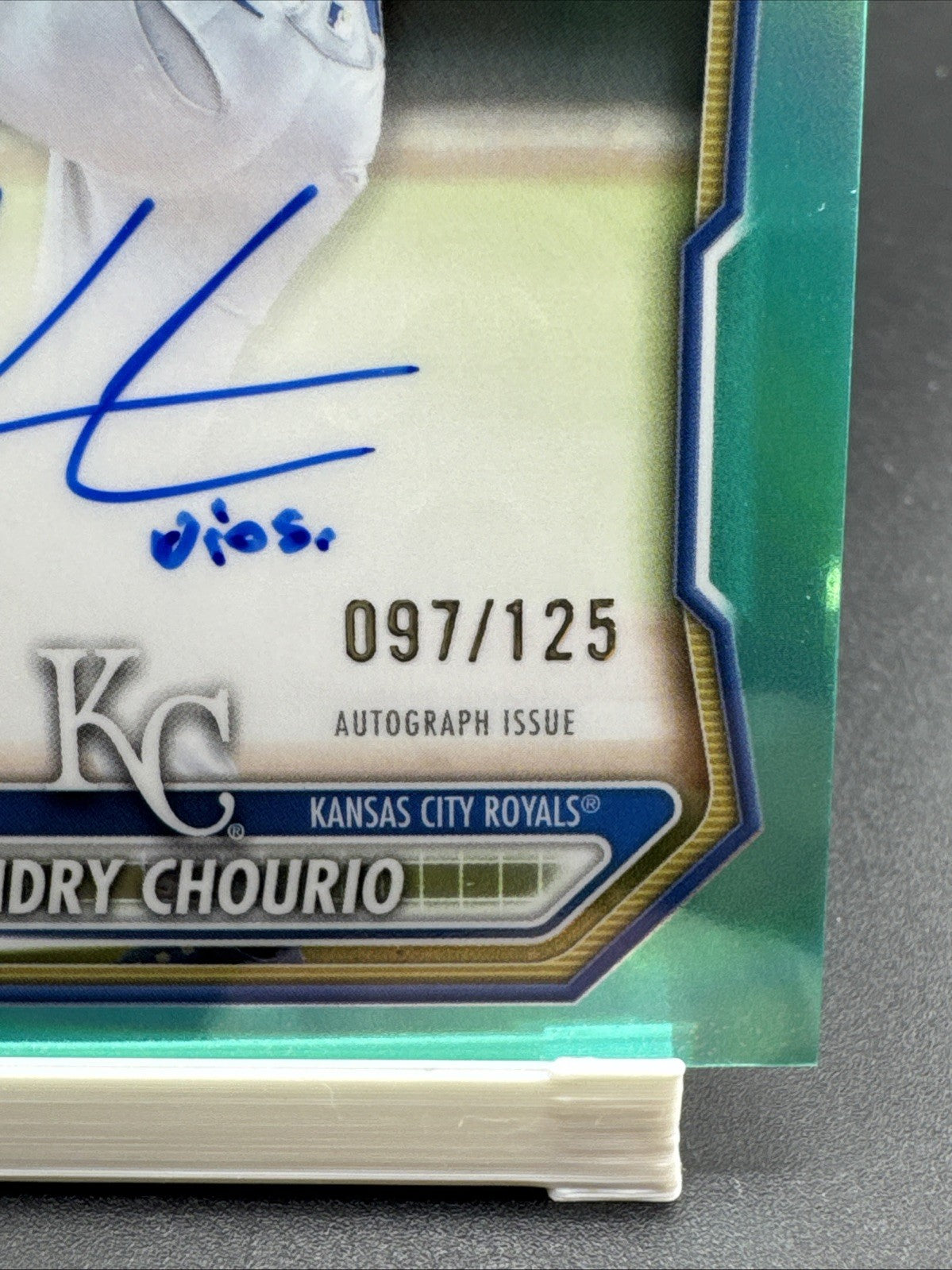 2026 Bowman Kendry Chourio Chrome Auto Aqua Refractor 1st Prospect #/125 Royals