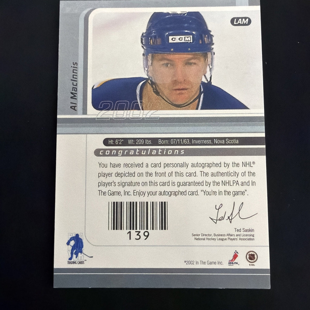 2001-02 In the Game Be A Player Signature Series - Al MacInnis #LAM...