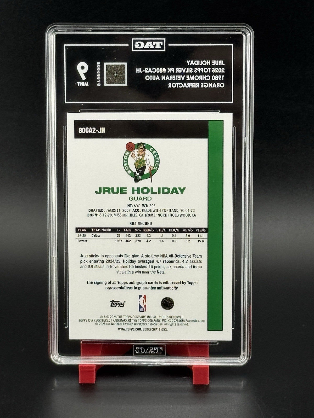 2025 Topps #80CA2-JH Jrue Holiday Auto 1980 Topps Chrome Refractor 11/25 TAG 10